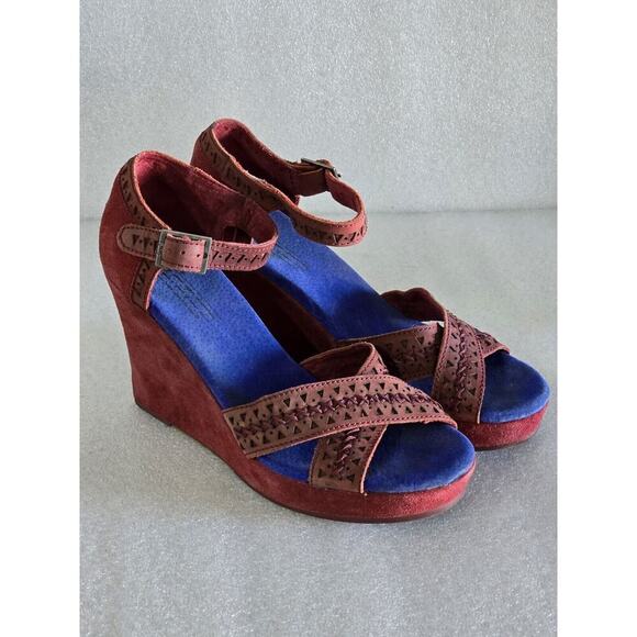Toms Strappy Wedge Women Open Toe Canvas Wedge Sandal Size 7.5 W - Picture 8 of 9